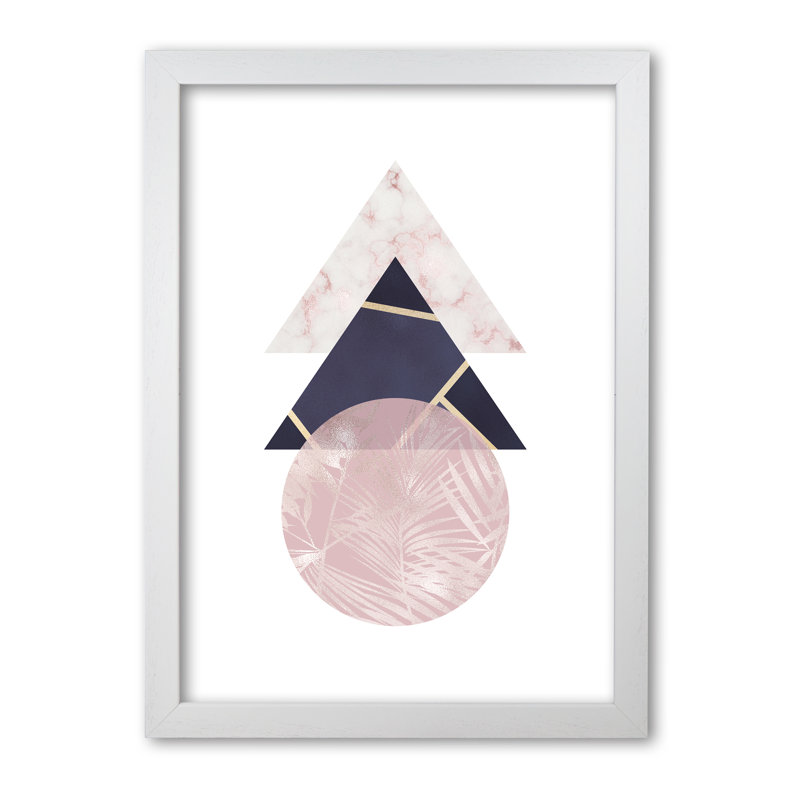 Pink And Navy Marble Abstract Triangles And Circle - Print, White Grain Frame, 42 cm H x 30 cm W x 5 cm D