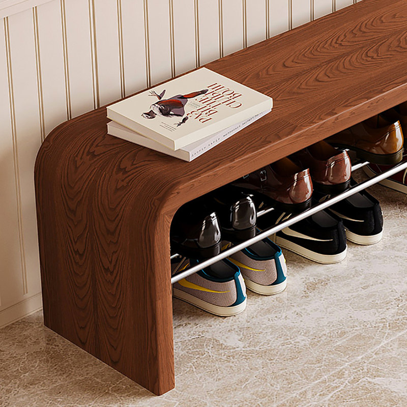 63in Shoe Storage Bench, Light Walnut