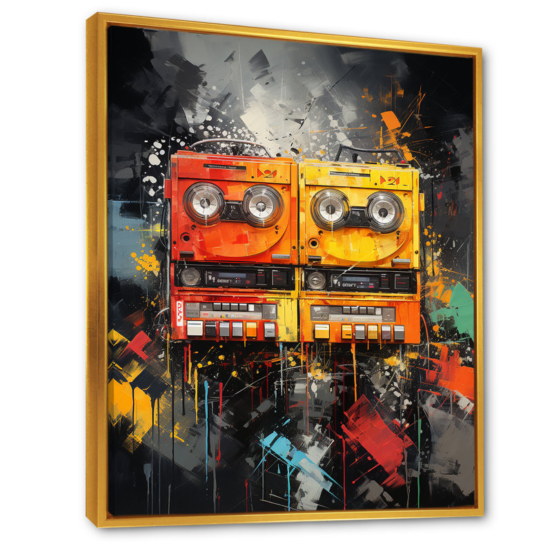 Pop Art Cassette Tapes Melody II - Cassette Tapes Wall Art, Cadre flottant doré, H 32 po x l 24 po