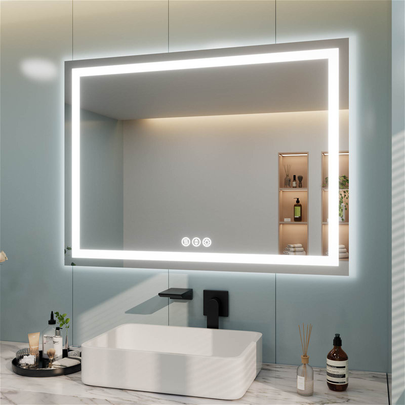 GIVING TREE 48" ×36” Rectangular Frameless LED Mirror Dimmable Defog Wall-Mounted Bathroom Vanity Mirror, 36" x 48"