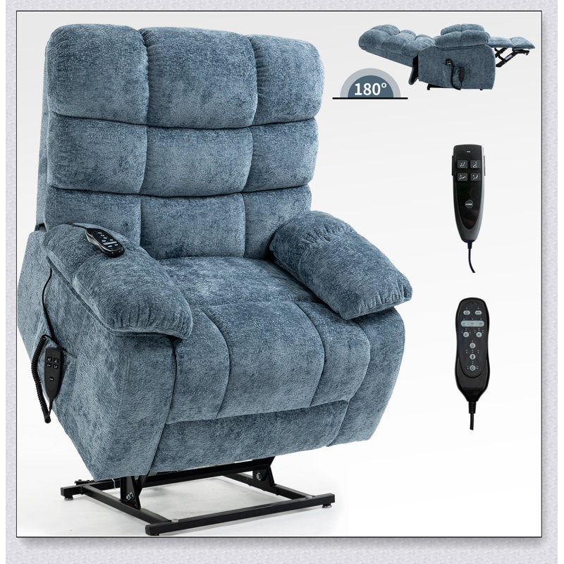 Fauteuil inclinable Lift Massage Massage double position infinie jusqu'à 350 LBS, Chenille bleu