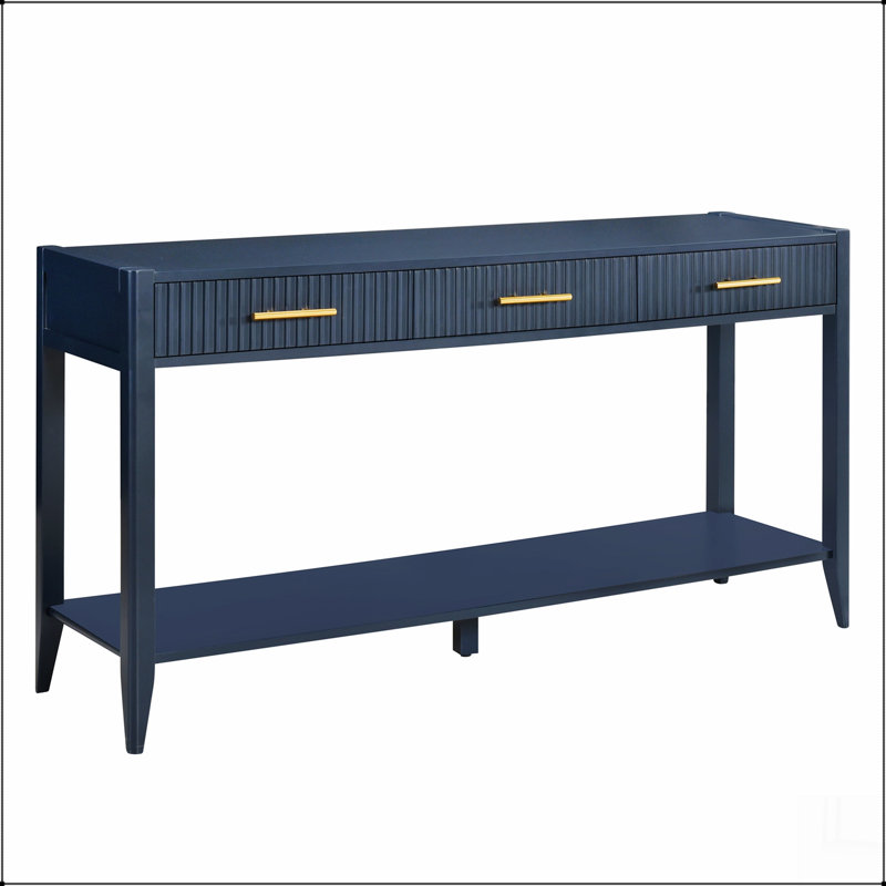 Console d'entrée de haute qualité avec tiroirs à rayures verticales, pieds longs, Marine