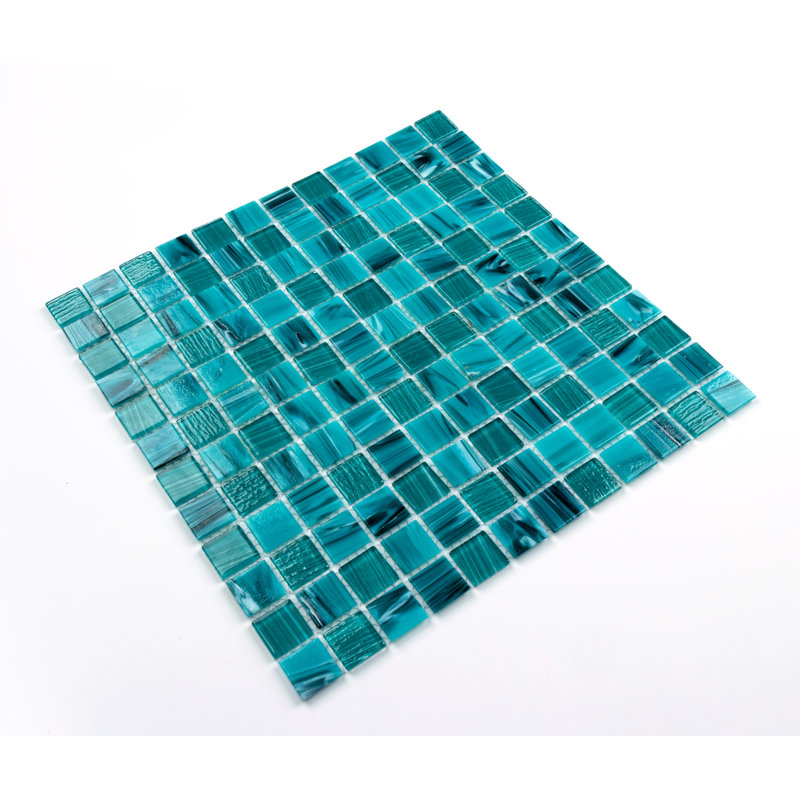 Premium Textured 0.9" X 0.9" Straight Edge Glass Mosaic Tile, Tropical Bay