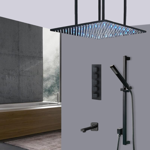 BathSelect Terracina 20x20 Inch Matte Black Mist Rainfall Shower System ...