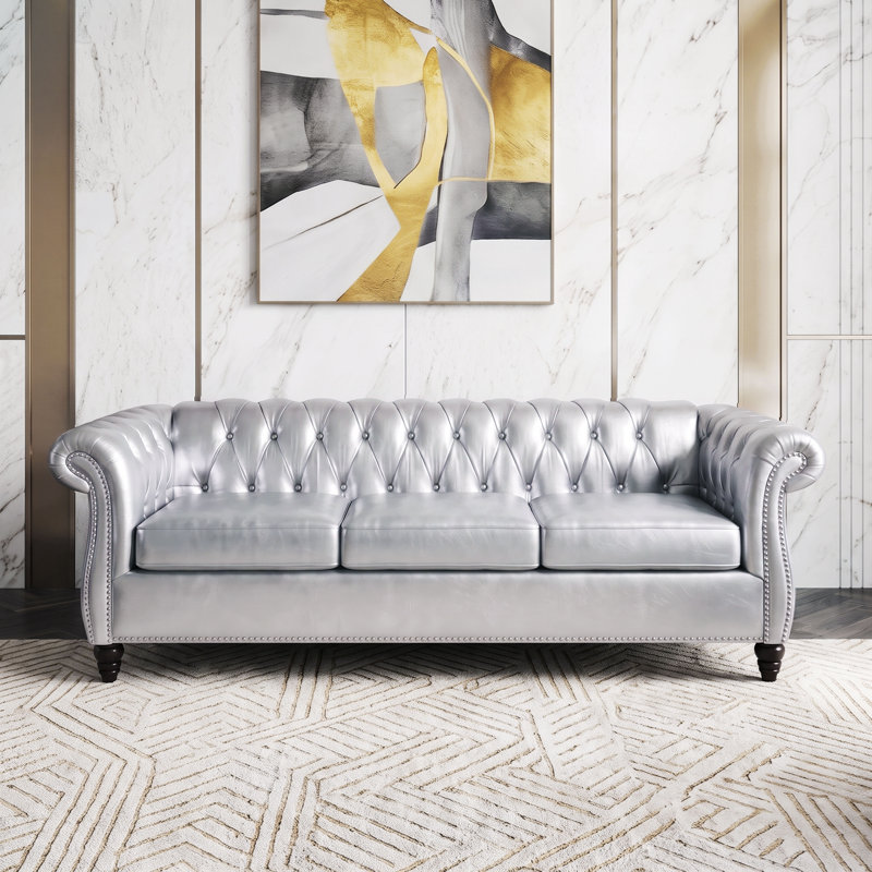 Canapé rembourré Chesterfield, Silver Faux Leather