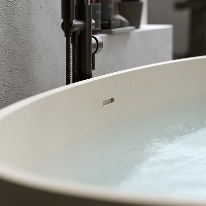 55" Oval Stone Resin Freestanding Deep Soaking Bathtub with Overflow & Pop-Up Drain Kit, Beige mat 70,8 po x 31,1 po x 22 po
