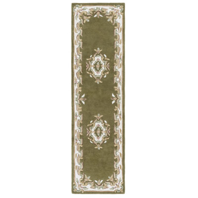 Aubusson 301 Hand Tufted Wool/Cotton Oriental Rug in Olive/Ivory
