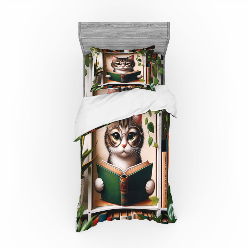 Ensemble de literie pour chat Ambesonne et beige paprika vert, Housse de couette simple très longue + 2 pièces