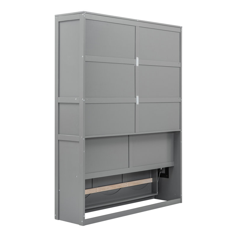 Grand lit avec rangement, gris - tablettes confortables et pratiques, support de matelas