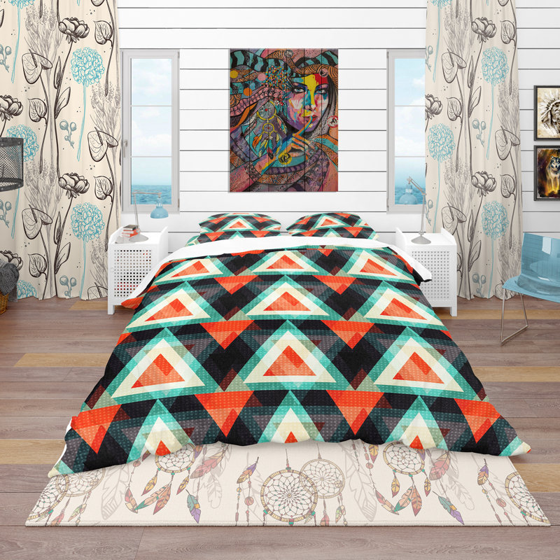 Ensemble de housse de couette bohème et éclectique, Housse de couette très grand + 2 taies décoratives