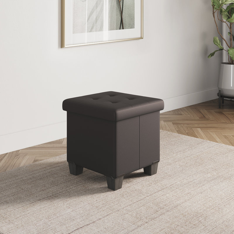 Repose-pieds en cuir Arlana, Similicuir brun, H 15 po x l 15 po x P 15 po