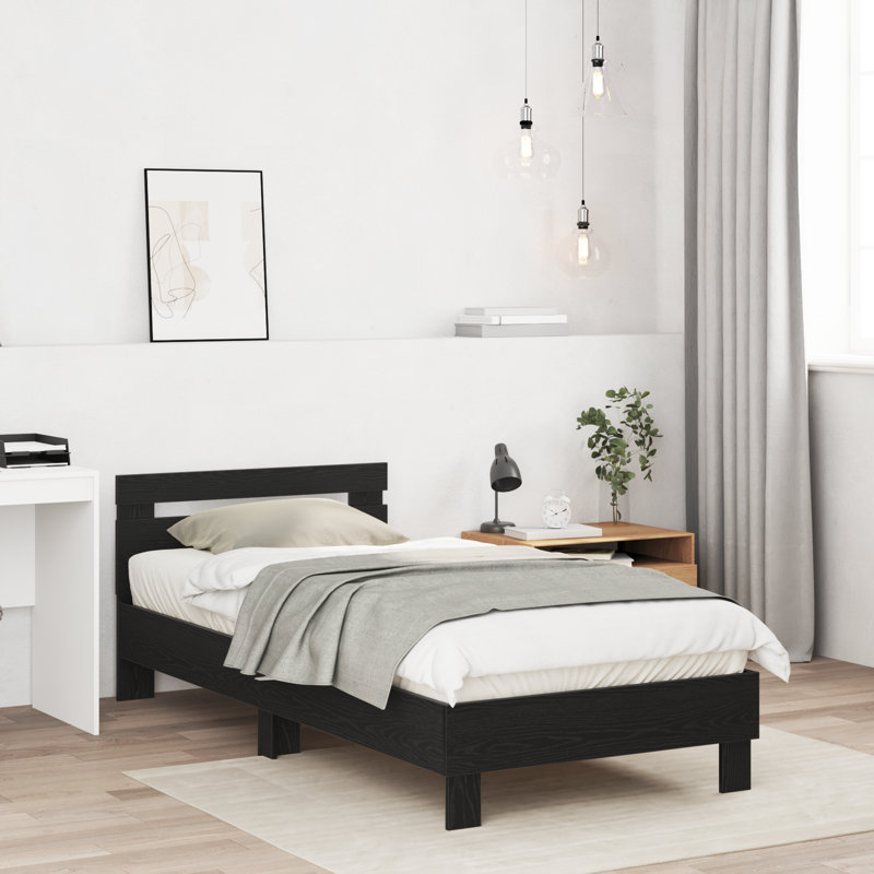 Single Bed Durable Rustic Minimalist, 90cm x 200cm, Black Oak, Manufactured Wood