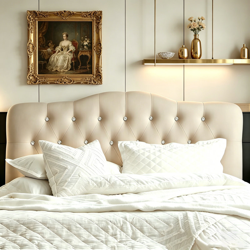 Diamond Tufted Upholstered Headboard, Solid Wood Head Board with Wood Legs, Adjustable Height Bed headboard from 37” to 51” Fabric Headboard in Modern Button Design