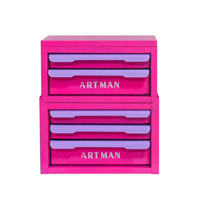 Boîte de rangement de bureau à tiroir, outil magique d'organisation de poste de travail de bureau, support de rangement de bureau, armoire de rangement pour cosmétiques - {couleur mauve-rose, 2 + 3 couches}