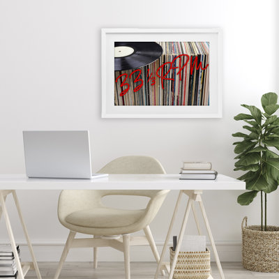 Vinyl Record Stack Collection Framed Print Under Glass, design by Lil' Rue