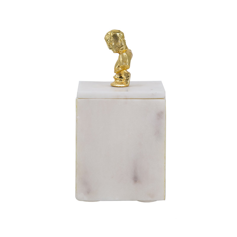 Marble Decorative Box - 4x4x8" - White
