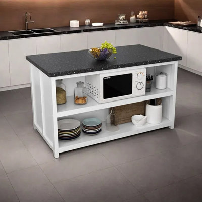 59.06-Inch Kitchen Island with Marble Countertop and Ample Storage