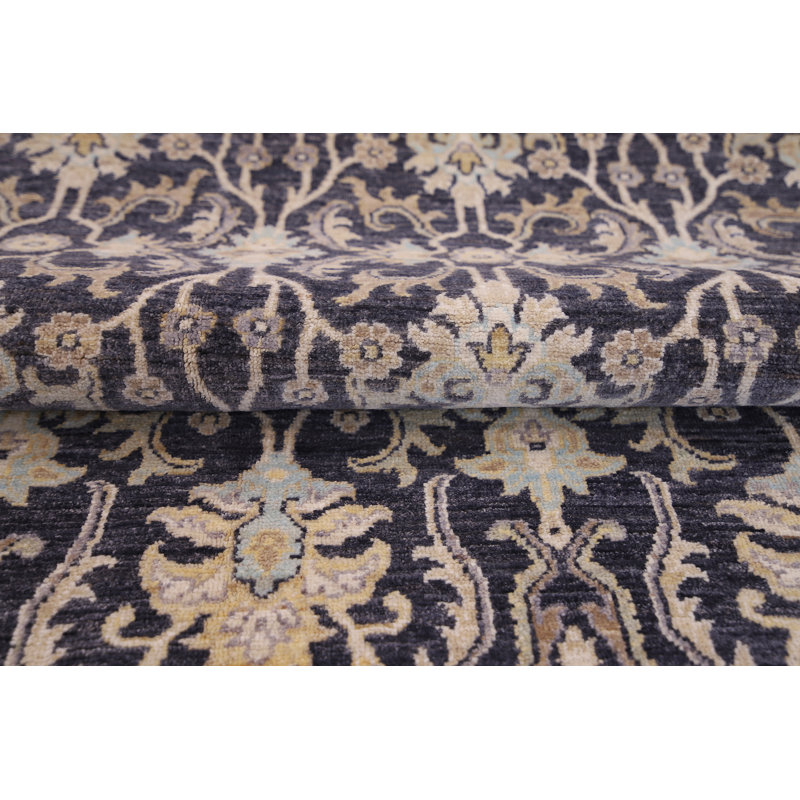 Hand-Knotted High-Quality Dark Gray and Light Blue Area Rug