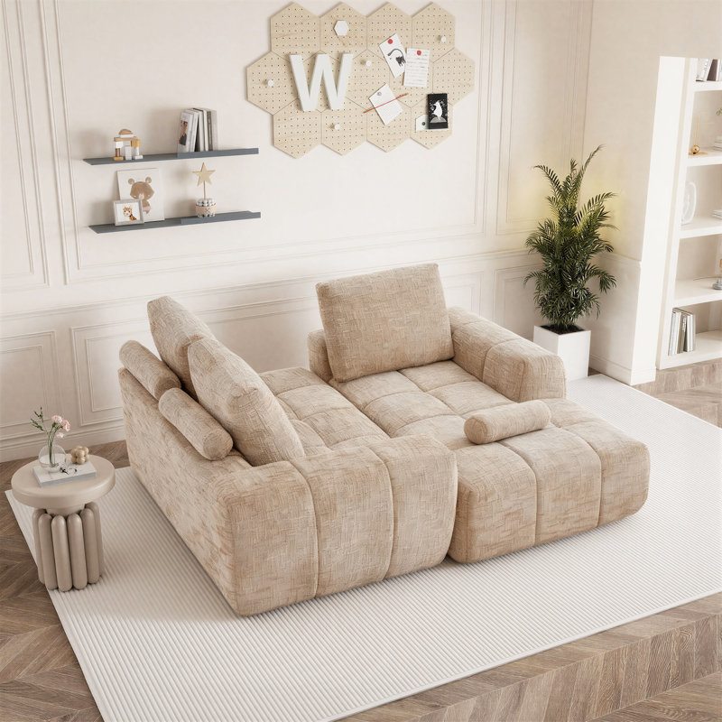 Alphonse Burwell 100" Chenille Compression Sectional Sofa – Convertible L-Shaped Plush Textured Couch with DIY Layout for Living Room, Apartment & Small Spaces