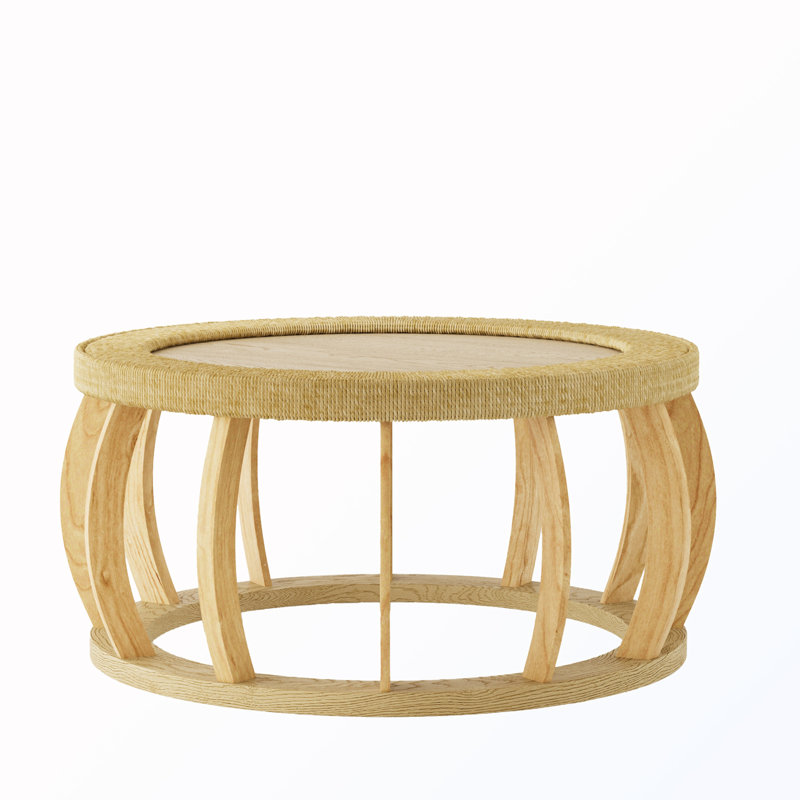 Table basse ronde en rotin avec pieds courbés, Naturel