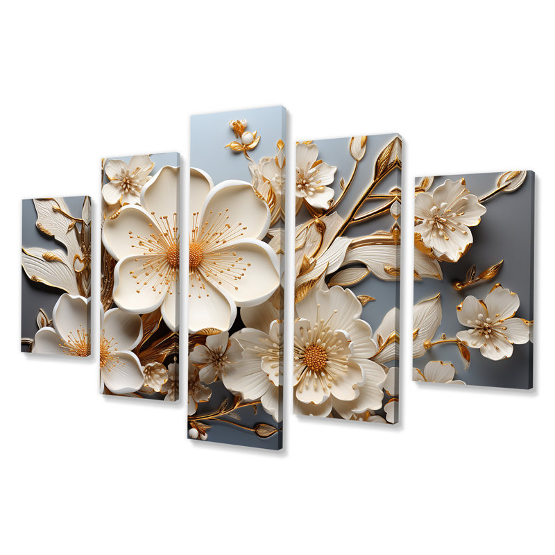 Orchidée blanche jardin de branches V - décoration murale abstraite florale à multiples panneaux