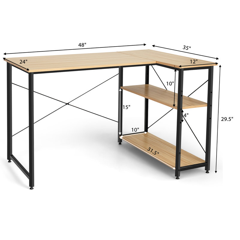 Ottman L-Shaped Computer Desk, Natural/Black
