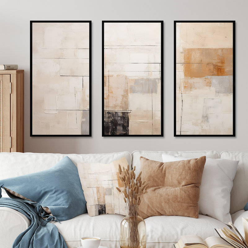 Minimalisme, art moderne scandinave zen - ensemble d'art moderne sur toile scandinave, H 40 po x l 60 po, Cadre flottant noir