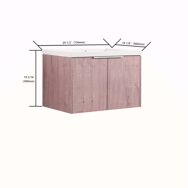 Meuble-lavabo simple avec plateau en résine Walthourville, Chêne