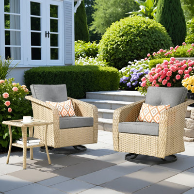 3-piece Outdoor Patio Set – Swivel Rocking Wicker Chairs With Coffee Table, Deep Seating Rattan Conversation Set For Porch, Deck, Balcony, And Backyar by Red Barrel Studio