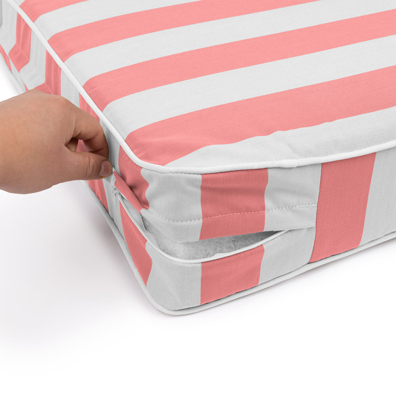 Sherry Kine's "Designer's Choice" Reversible Cabana Stripe Luxury Outdoor Deep Seat Replacement Cushion Set, With Customized Cut, Contrast Cord, Water & Fade Resistant Fabric, & Zippered, Removable Seat Cover. Filled With Thermal Bonded 100% White Polyes
