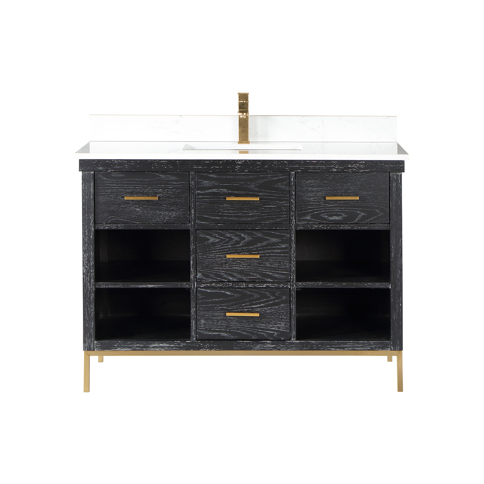 Kesia 48'' Single Bathroom Vanity, Black, Gold