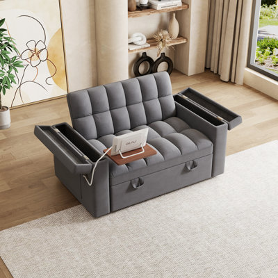 Canapé-lit de bureau d'ordinateur pliable de 65 pouces 3-en-1 de grande taille, canapé double en velours moderne, canapé-lit avec dossier réglable, sac et oreiller de rangement, bureau d'ordinateur portable de salon caché, avec port USB