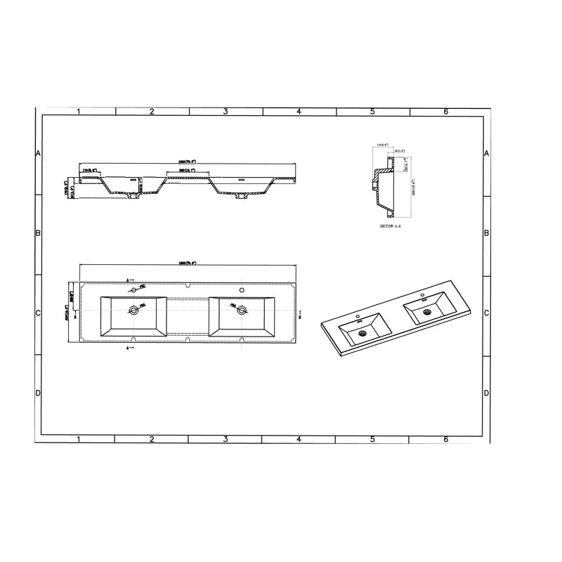Alma 71" integrated Bathroom Sink with overflow