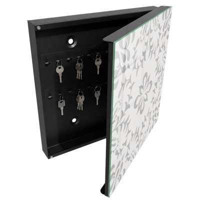 Key box, Opens to the right, 30x30x5, White, Curved lines create a symmetrical pattern, 