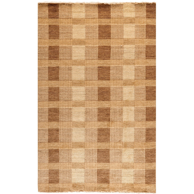 Tapis brun en laine noué à la main, Rectangle 4 pi x 6 pi