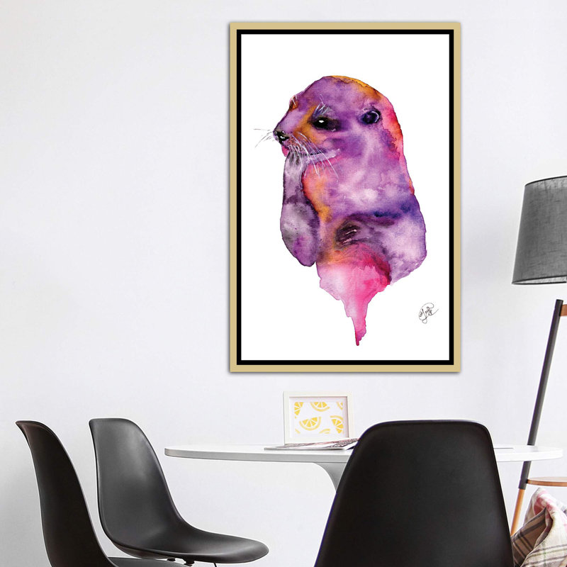 Loutre, art sur toile, Toile encadrée d'or, H 60 po x l 40po x P 1,5 po