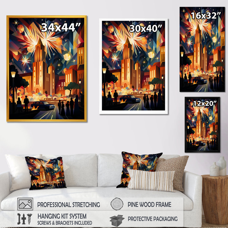 Cubic Sunset Cityscape - City Art Deco Wall Art, H 40 po x l 30 po x P 1,5 po, Cadre simple noir