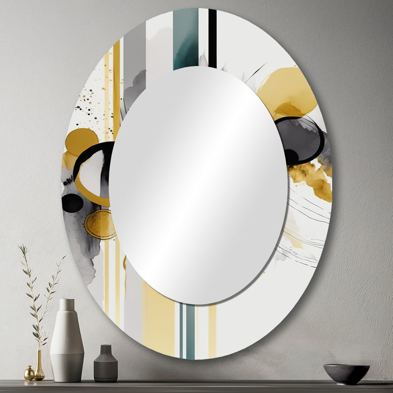 Abstrait, formes transitionnelles noires I - miroir mural ovale moderne, 43 po x 33 po