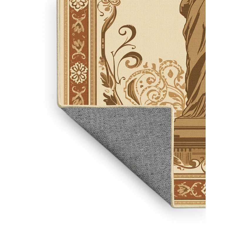 Tapis oriental délavé à la machine Statue de la Liberté Pandelica - beige, 6 X 9