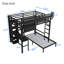 Lit superposé double au-dessus de simple avec bureau et étagères, lit superposé amovible en métal avec DEL et station de charge-273929406