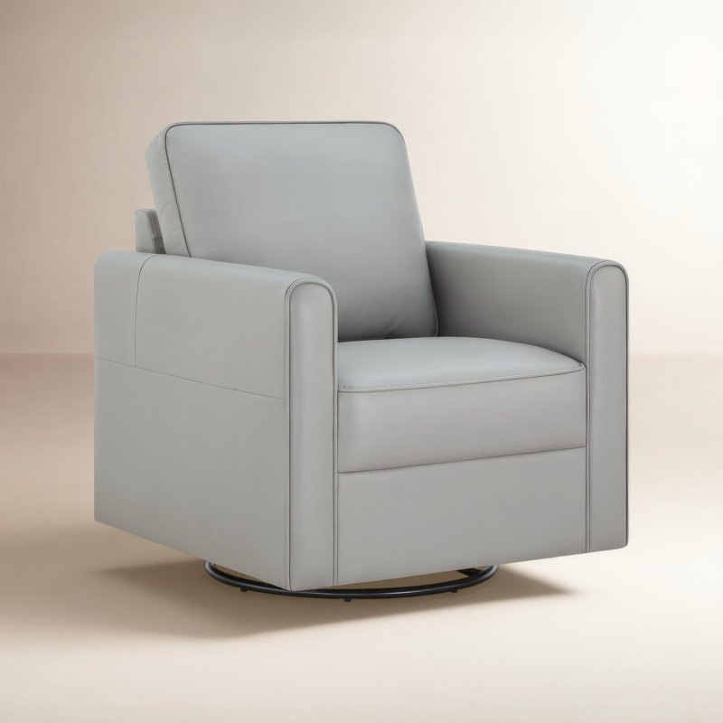 Weston Genuine Leather Swivel Accent Chair, Light Gray