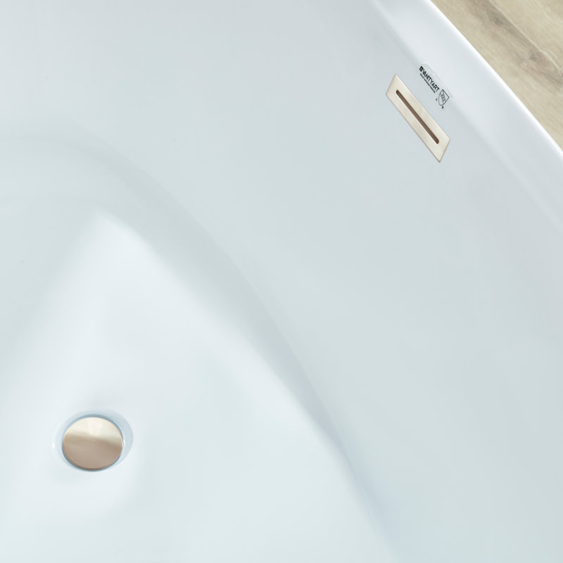 71" x 33" Freestanding Soaking Acrylic Bathtub, White/Brushed Nickel