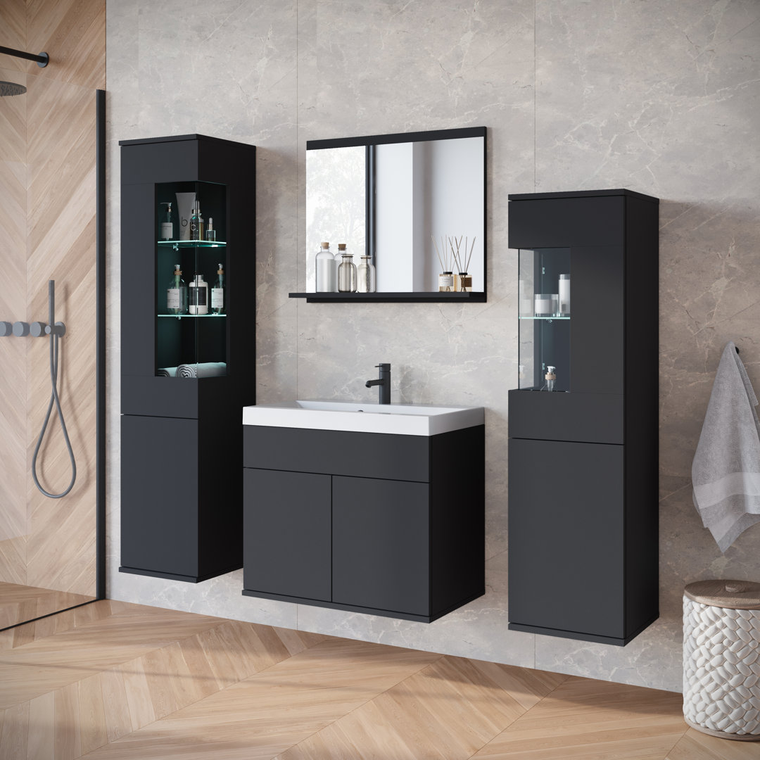 Minio Go For It, Nikita Bathroom Furniture Set, White/glossy White, 4-piece With Led Lighting