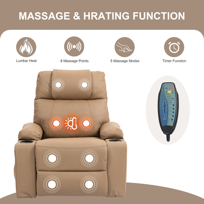 Fauteuil inclinable électrique de massage en cuir PU avec porte-gobelets, petits fauteuils inclinables pour petits espaces (brun)