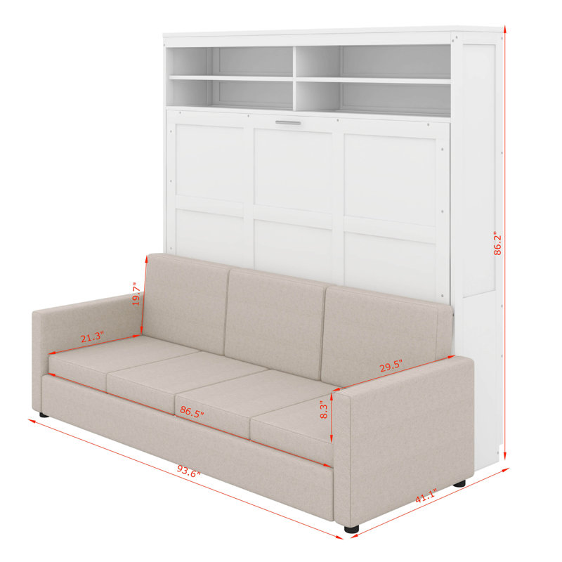 Grand lit escamotable avec canapé, Blanc