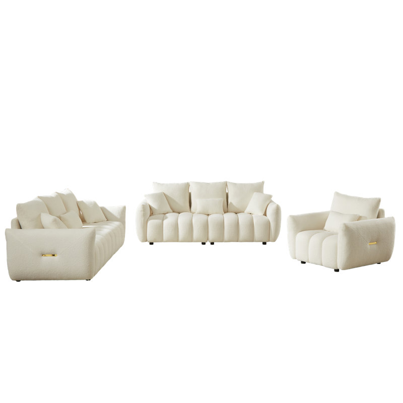 Ensemble de canapé rembourré Chirles avec cadre en bois et coussins amovibles, Beige