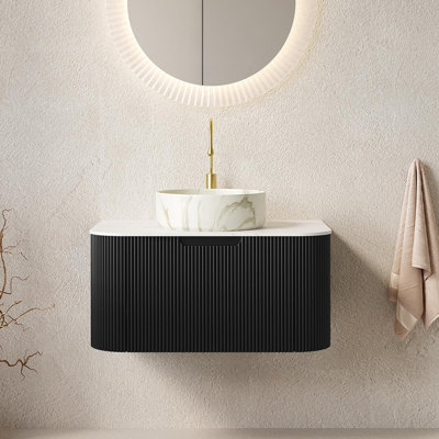 Meuble-lavabo de salle de bain avec plateau en pierre frittée