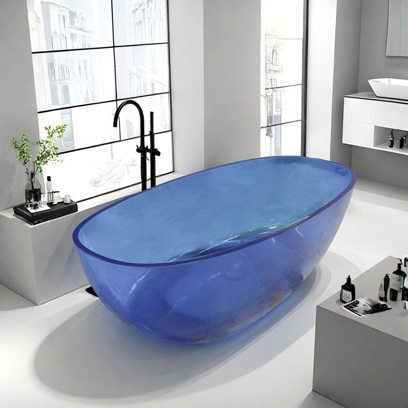65.16'' x 29.72'' Freestanding Soaking Solid Surface Bathtub