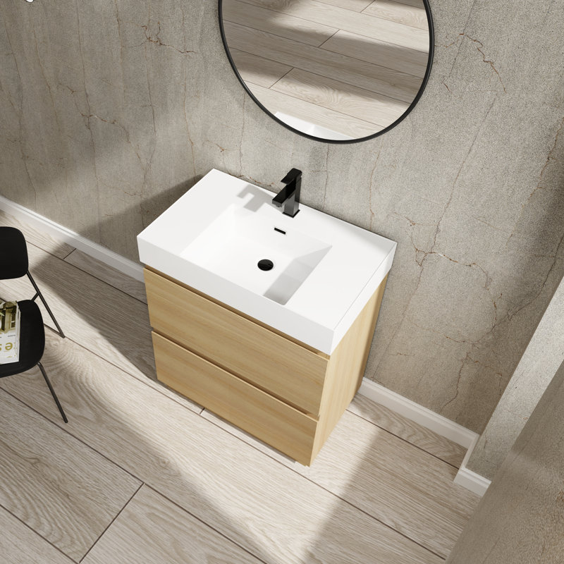Winnie 30'' Single Bathroom Vanity with Resin Top, Oak