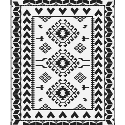Portable Reversible Patio Rug For Indoor And Outdoor Use, 8' X 10' Rhombus Patchwork Carpet Mat Made Of Polypropylene With Protective Coating, Resists Fading Sun Damage, Comes Carry Bag Camping,